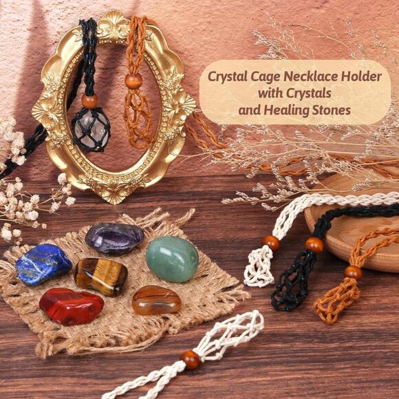 Crystals Necklace Holders Healing Stones Set 7 Chakras Adjustable Crystal Cage - Picture 3 of 7